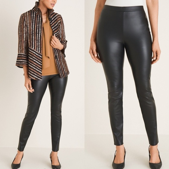 Chico's Pants - Chicos ponte faux leather leggings black pull on plus size 20